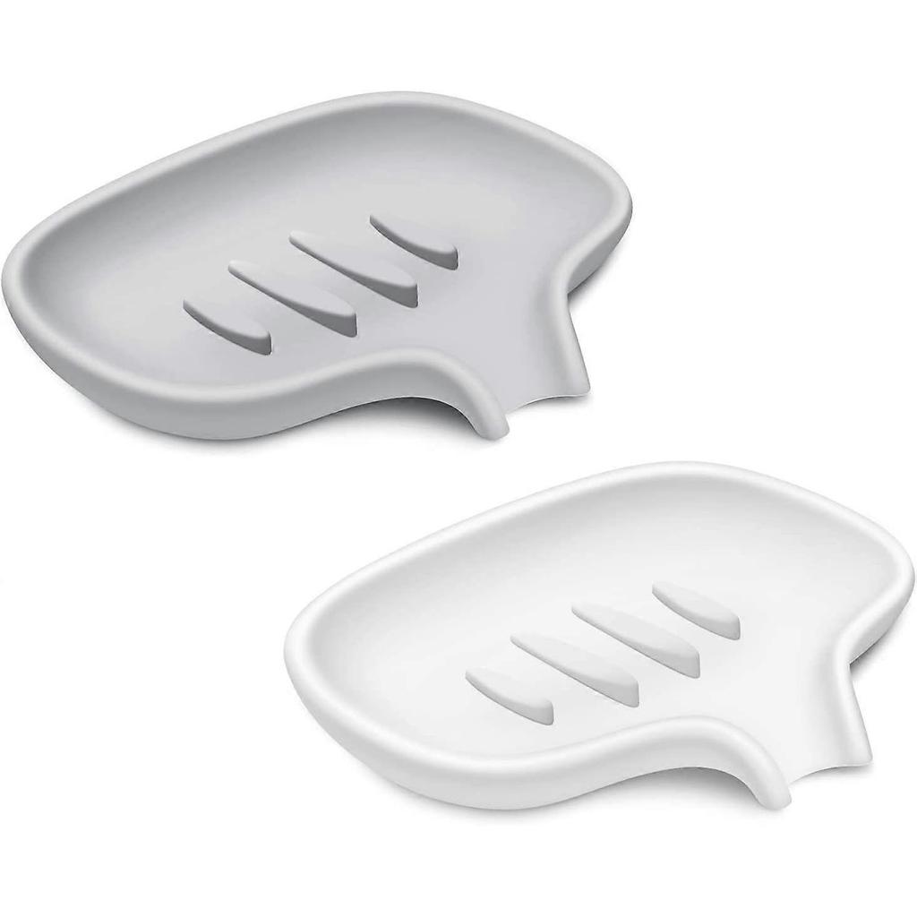 Bathroom Silicone Soap Dish, Shower Soap Holder with Drain Tray, Kitchen Sink Waterfall Soap Tray, 2-piece Set