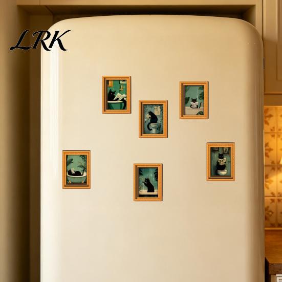 DIY Photo Holders for Lockers Funny Wooden Fridge Magnets Frame, Retro Cute Cat In Bathroom Magnetic Easy Swap Frames Pictures Refrigerator