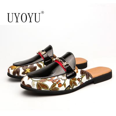 Bright Leather Designer Luxury Brand Mens Fashion Slippers Summer Comfort Half Sandals For Men Mules Casual Shoes Slides Loafers