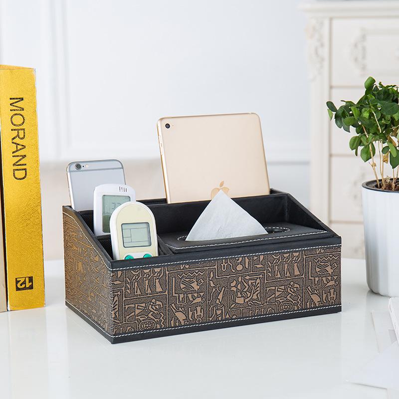Multifunctional Tissue Box with Stationery Remote Control Box, Decorative Tissue Pen Remote Organizer for Home/Office/Restaurant
