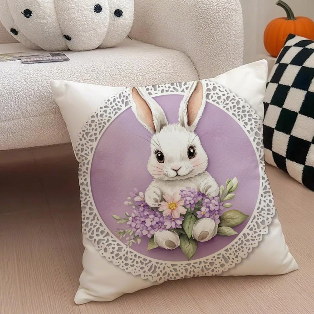Religious Global Holiday Art Easter Rabbit Cushion Cover Throw Pillow Cover Hidden Button Durable Polyester Chair Cushion