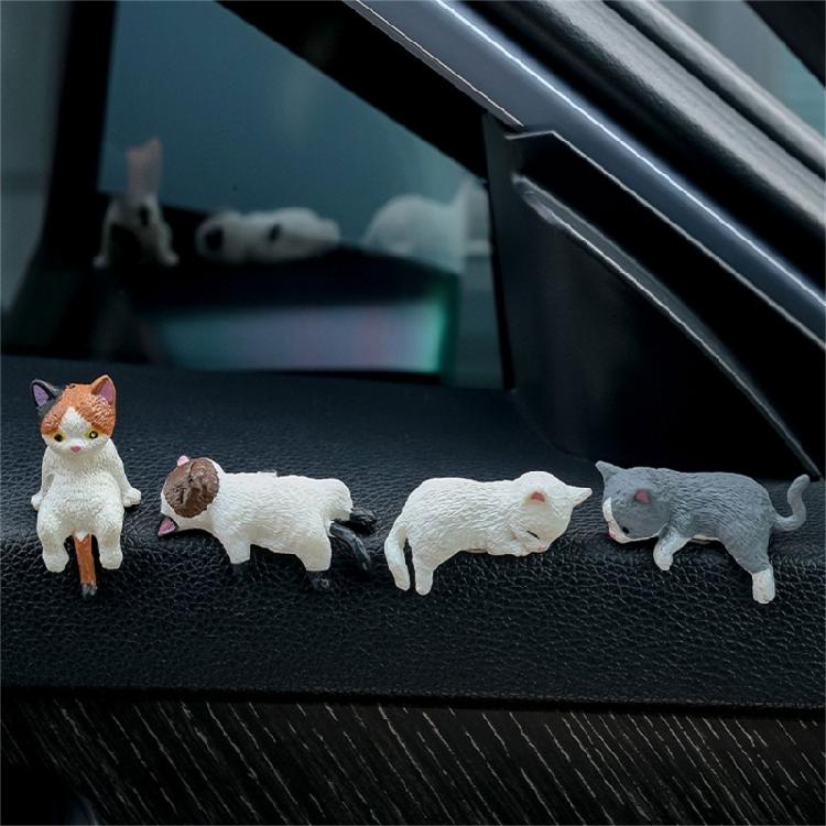 Set of 4 Resins Cats Miniature Figures Desktop Computer Monitors Decorations Funny Animal Sculpture Dashboards Ornaments