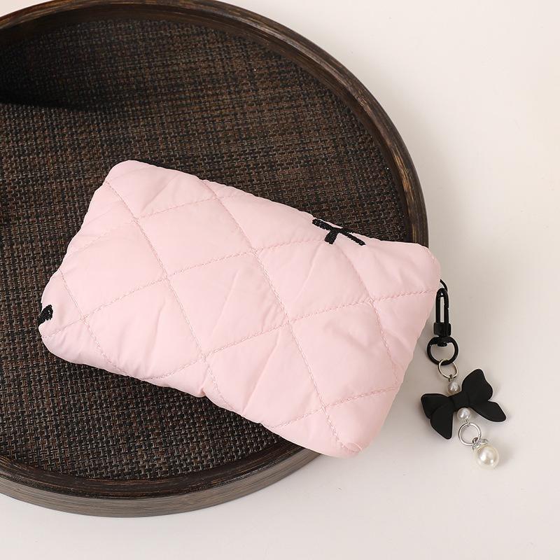 Cute Bow Embroidered Small Cosmetic Lipstick Earphones Data Cable Portable Storage Bag Coin Purse Pouch Make Up Bags Organizer