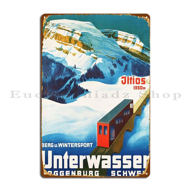 DORA Tin Sign Visit Unterwasser Village In Toggenburg Schweiz For Winter Sports Old Travel Poster Metal Plaque Poster Wall Cave 20X30CM