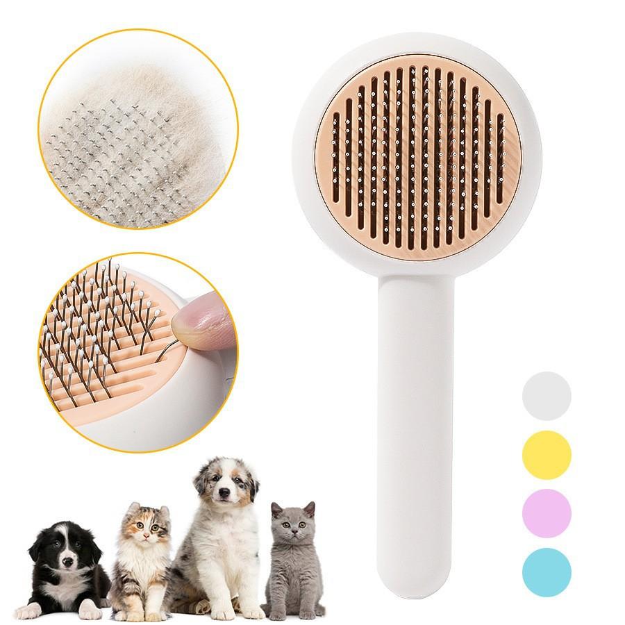Pet pin comb beauty comb leather naughty button pet self-cleaning comb dog comb dog cat comb pet supplies