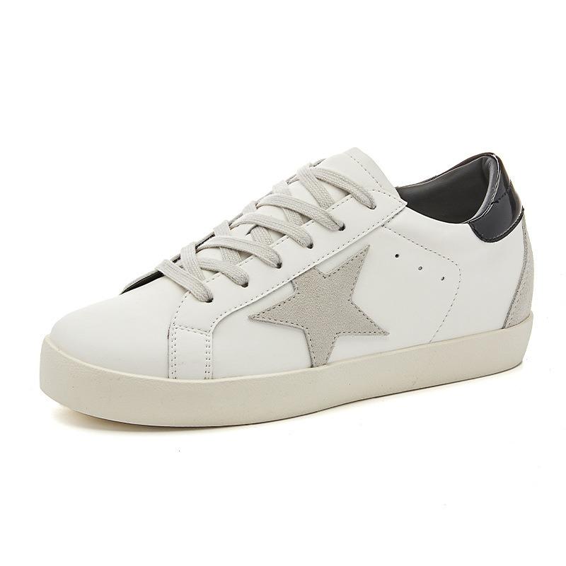 Inner height increase 5cm leather little white shoes autumn new flat-bottomed star women's shoes casual versatile and old board shoes