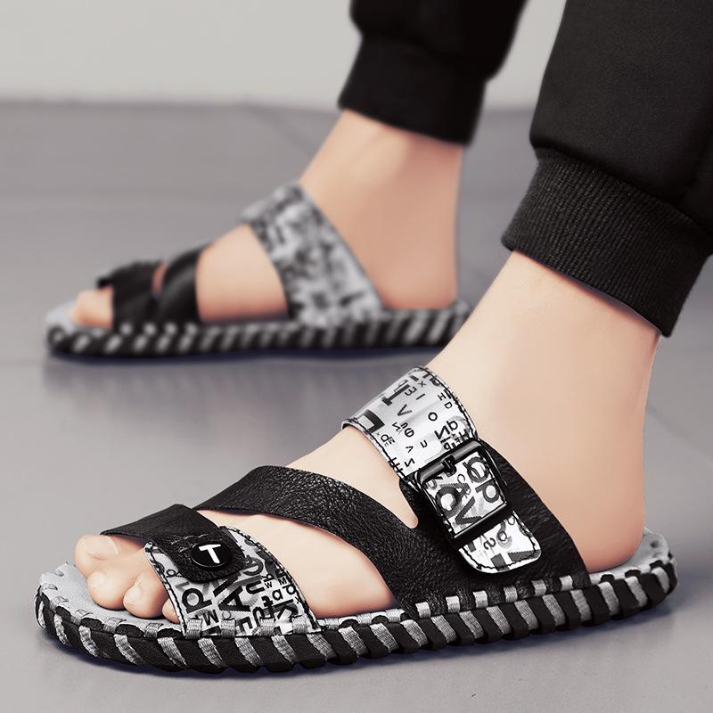 Sandals men's summer Internet celebrity leather sandals men's beach shoes outdoor driving slippers cool slippers men's tide