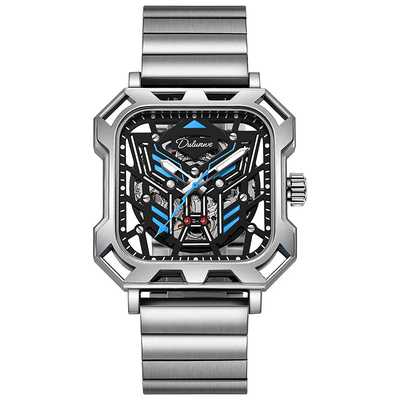 Square Skeleton Dial Automatic Watch Men Luxury Mechanical Men's Watches Luminous Waterproof Solid Steel Strap Relogio