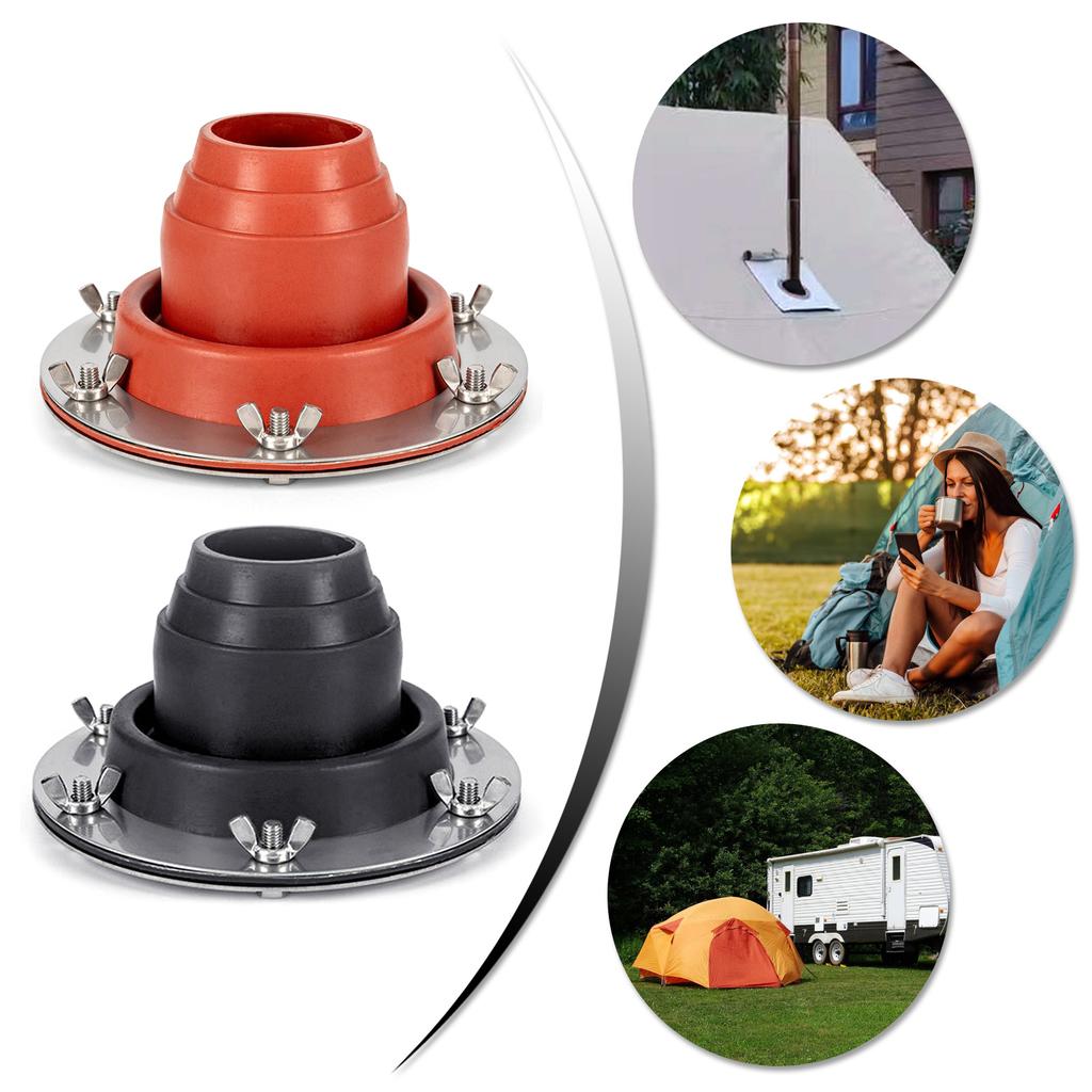 Fire Resistant Silicone Stove Jack with Stainless Steel Rings For Tent Chimney Pipe Vent Fire Resistant Round Hole Base
