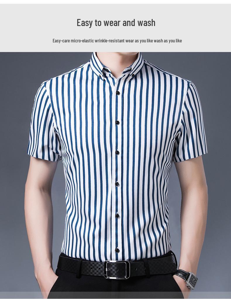 Herrskjorta i stretch för affärsbruk: Lång- eller kortärmad randig, Vår/Sommar-kollektion