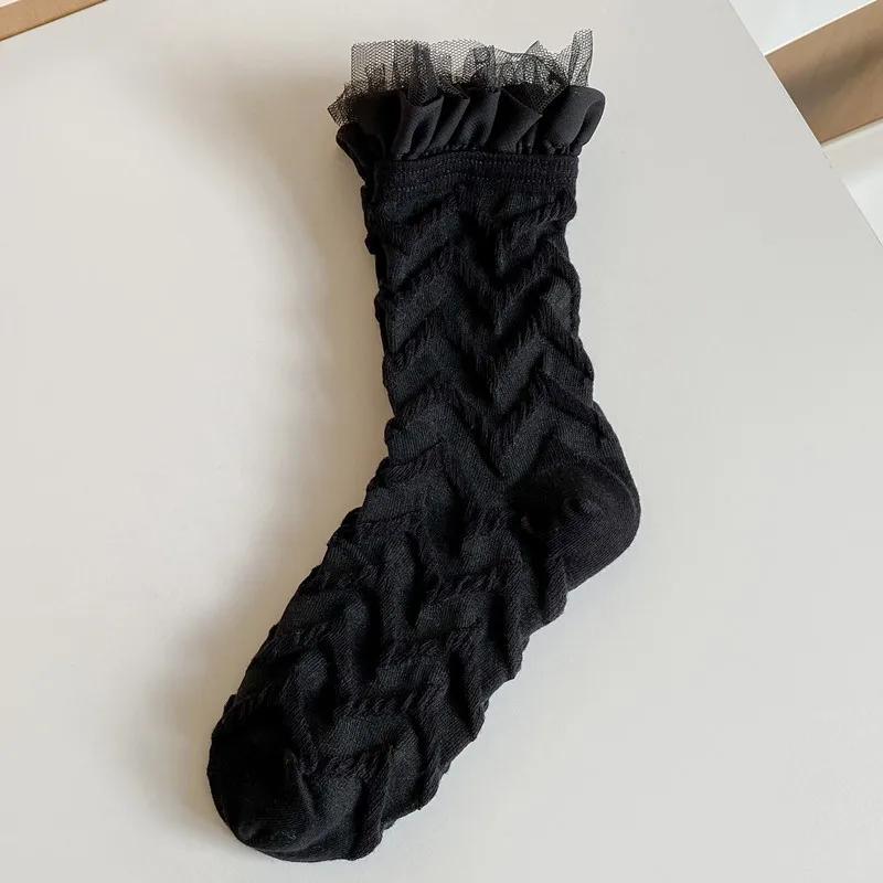 Wpmem'S Summer Spring Cotton French Sweet Style Jk Lace Midtube Socks Organza Fashion Wooden Ear Pile Pile Socks Pearl Stockings