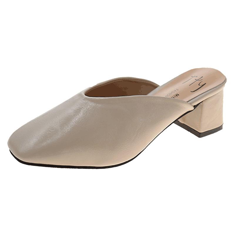 Wearing a bag head and half slippers, grandma shoes, spring new thick heel, lazy without a heel, cool slippers, gentle wind