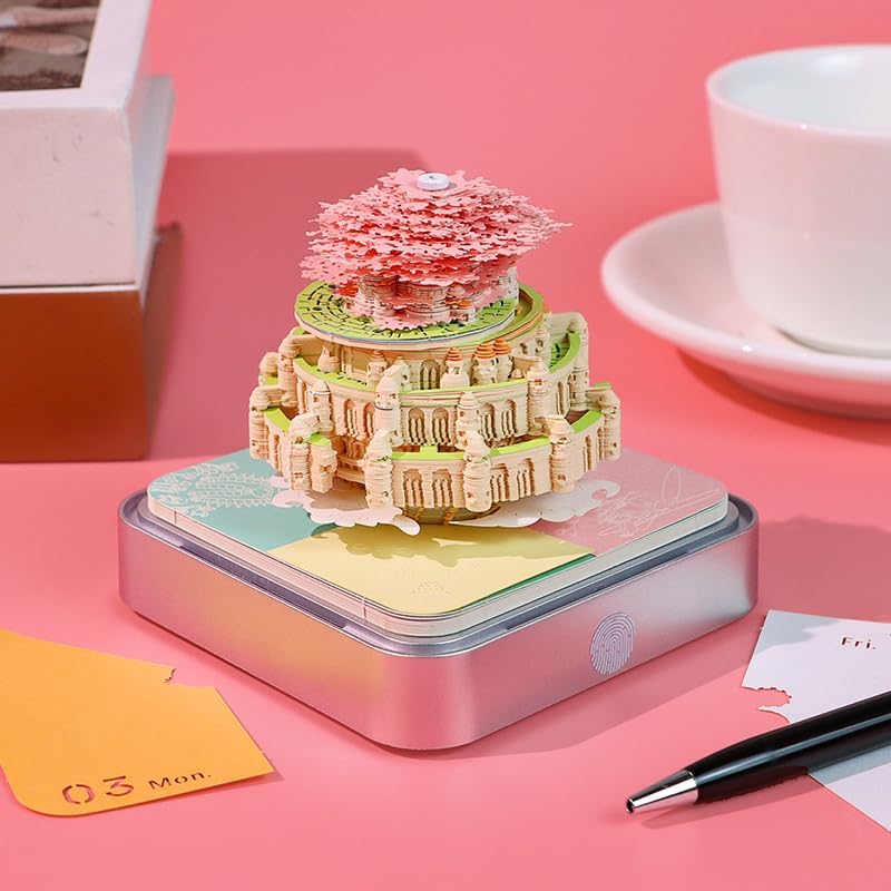 Time Piece Calendar 2025 with Lights, 3D Calendar 2025, DIY Tear-Away Timepiece Calendar, 3D Artsy Pads Pink Castle-shaped, 3D Memo Pad Paper Carving