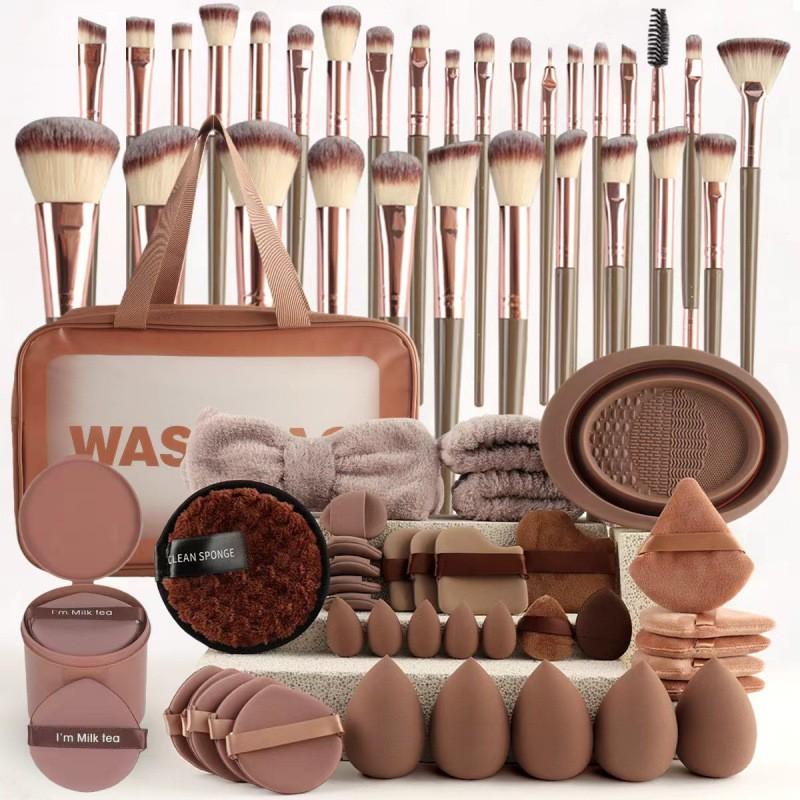 67pcs Coffee Makeup Sponge Brushes Set Foundation Blending Powder Puff Cosmetic Tools