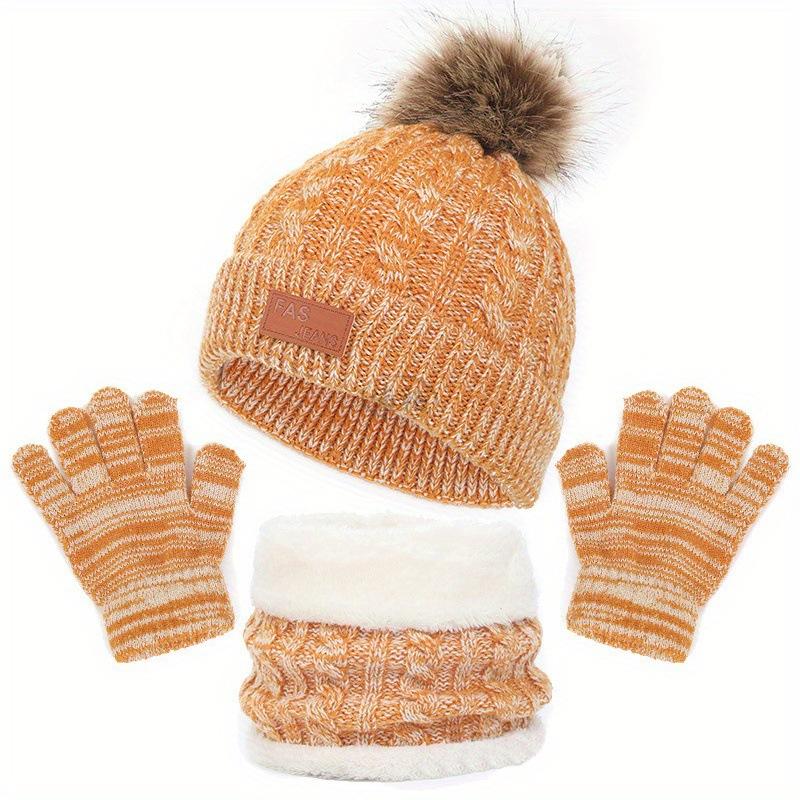 

New Children s Hats, Scarves, Gloves, Three-piece Set, Boys and Girls Single-ball Double-ball Knitted Hats average size