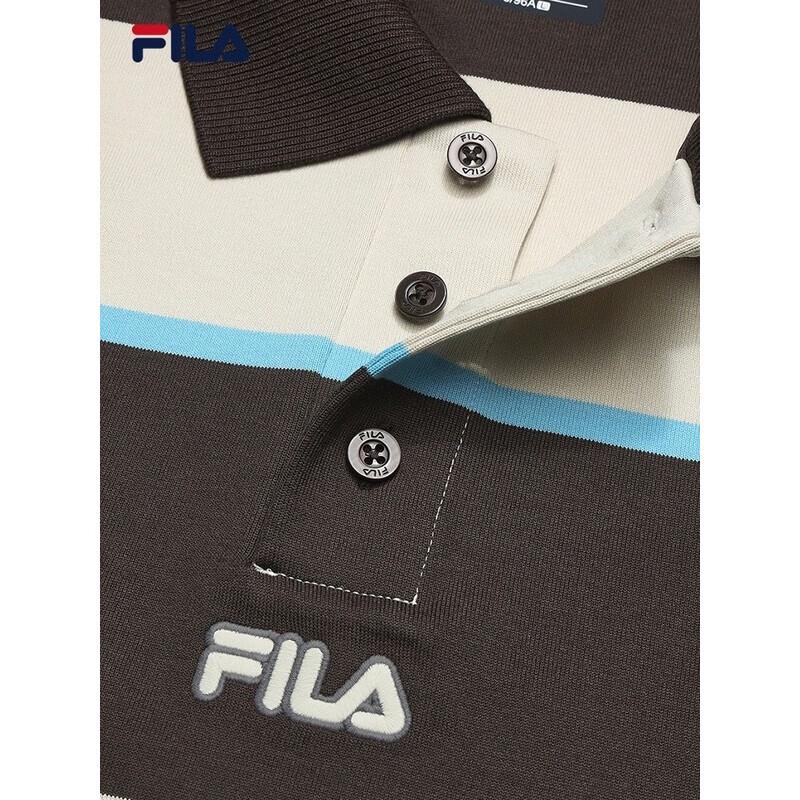FILA Men's Colorblock Striped Knit Long Sleeve Polo Shirt