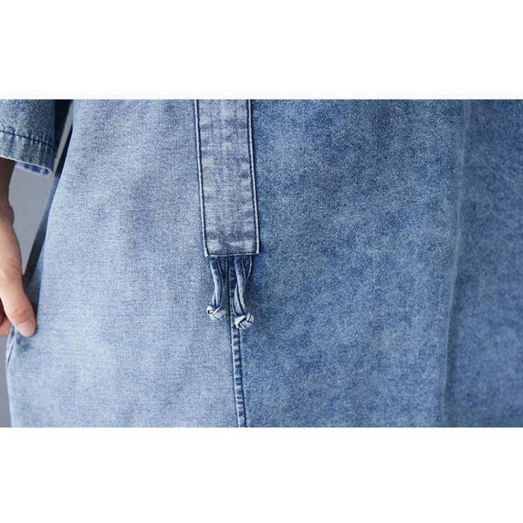 New Vintage Summer Denim Dress Women Plus Size Elegant Loose Blue Maxi Basic Dresses O Neck
