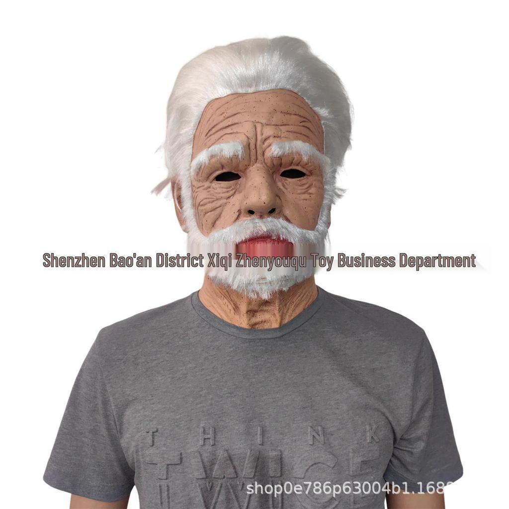 Gränsöverskridande Latex Mask för Äldre Person: Halloween Mänskligt Ansikte Peruk Huvudbonad