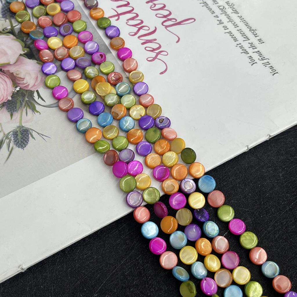 1String, Handmade Round Beads, 6×6mm, 8×8mm, Colourful Natural Shells Loose Spacer Beads for Jewelry Making DIY Necklace Bracelet Accessories, 38cm