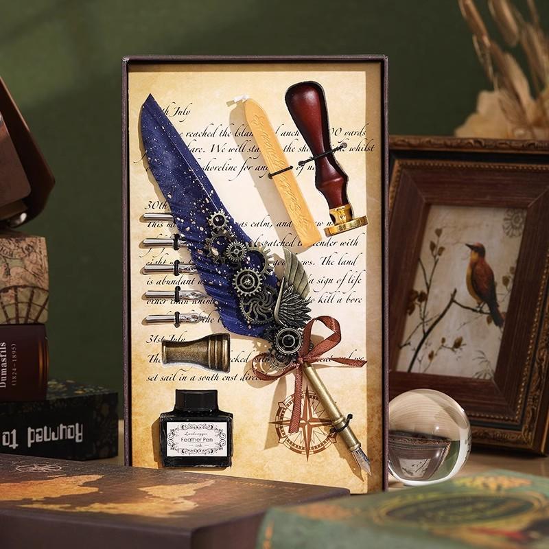 Veer Pen Uil Dip Pen Mechanische Tandwiel Inktzak Pen Geschenkdoos Verjaardagscadeau