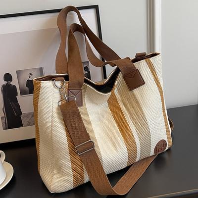 Canvas Bag Striped Tote Bag New Women's Bag Sweet Contrasting Color Handbag Crossbody Bag Large Capacity
