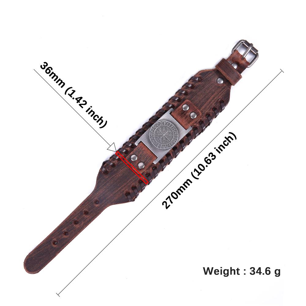 Charm Wide Leather Bracelet Men Punk Braided Rope Alloy Cuff Bangle Male Wristband Viking Bracelet Mens Jewelry with Wood Box