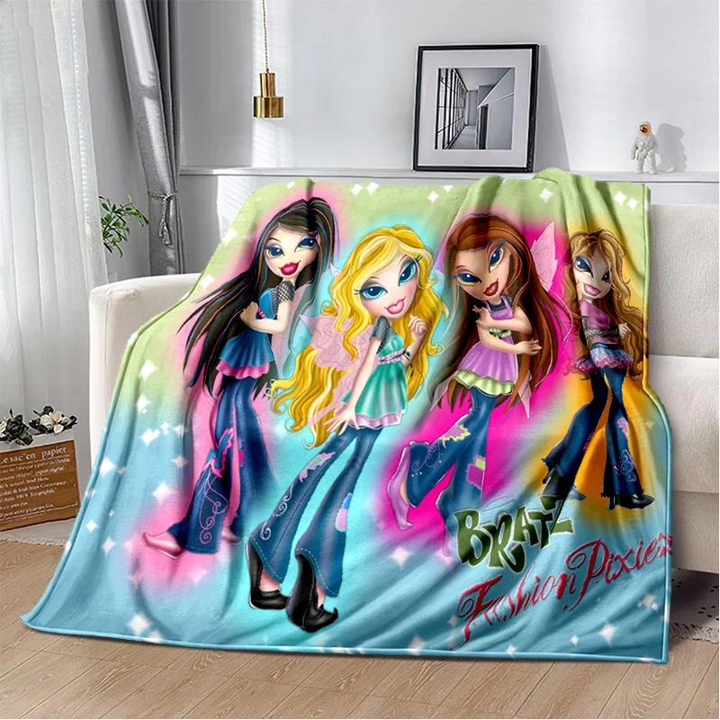 Bratz Cartoon D Aufdruck Mädchen Decke Weiche Flanell Überwurf für Schlafzimmer Sofa Picknick Büro Wandern Kinder Geschenk Heimtextilien