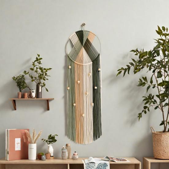 Håndlaget Vevd Bomullstapet Boho Treperler Bomullstau Dusker Hengende Drømmefanger Stue Soverom Veggkunst Hengende Dekorasjon