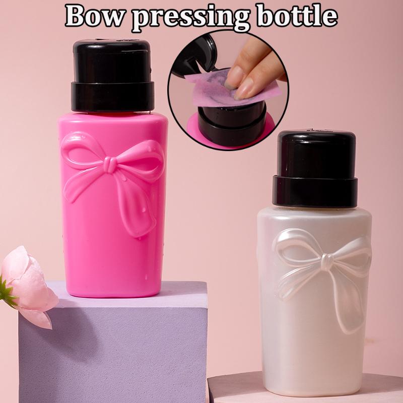 Push Down Plastic Bow Empty Pump Dispenser For Nail Polish Alcohol Makeup Remover Refillable Bottle Liquid Cleanser Storage