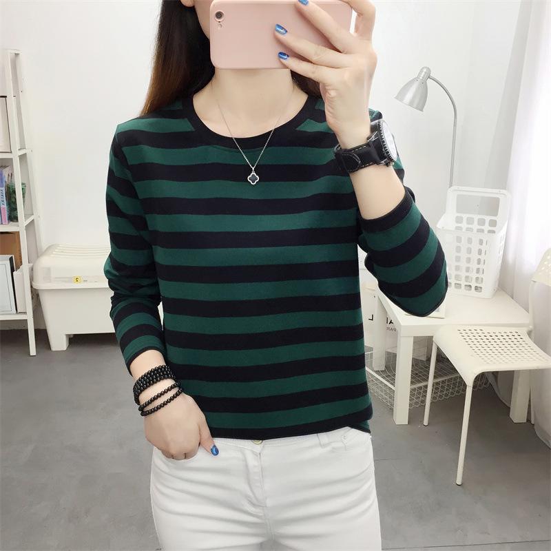 Women's Plus Size Striped Long Sleeve Cotton T-Shirt - Autumn Collection for Middle-Aged Moms