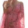 V-Neck Floral Pink Plus Size Maternity Maxi Dress for Autumn/Winter 2025