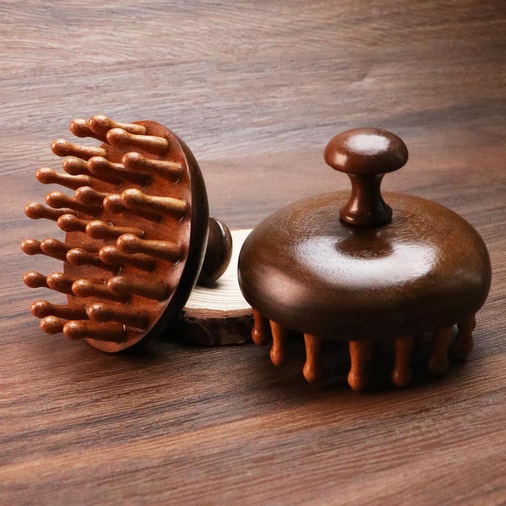 Sandalwood Air Cushion Oval Comb - Solid Wood Fluffy Hairbrush for Head Meridian Massage
