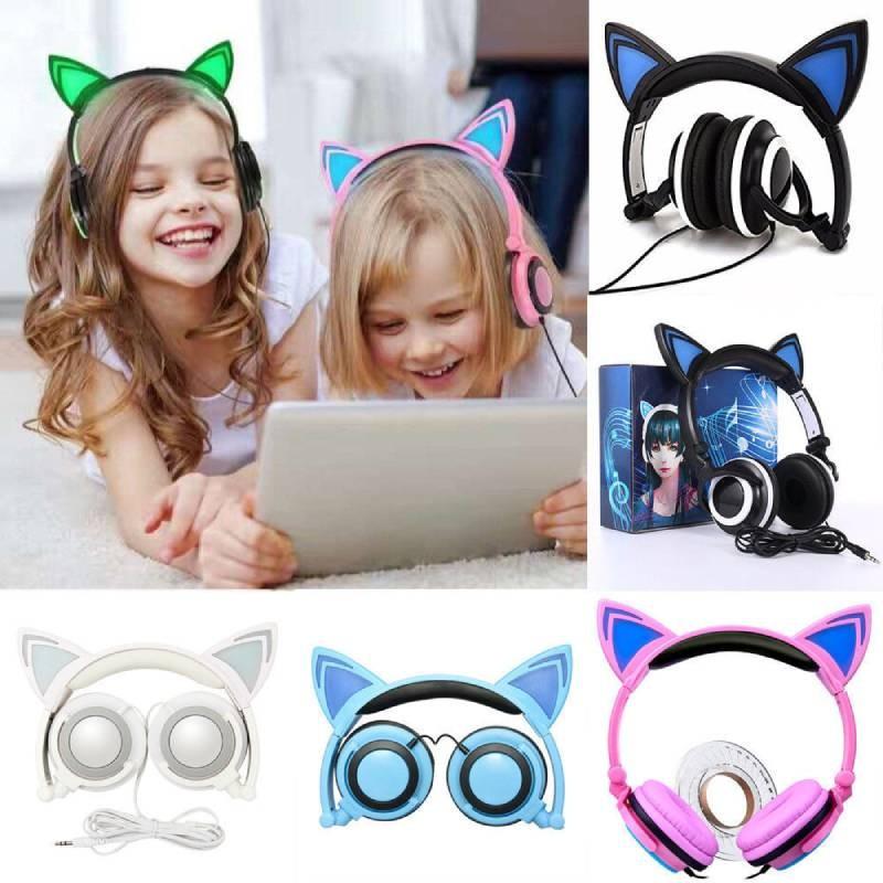 Foldable Headphones Cat Ear Led Music Lights Gaming Headset Stereo Super Bass