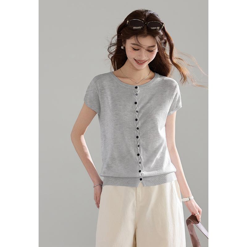 Clear and Dust-free Series Shoulder Small Cardigan Single-breasted Knitted Shirt