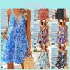 Summer Beach Dress V Neck Sleeveless With Tropical Print For Women