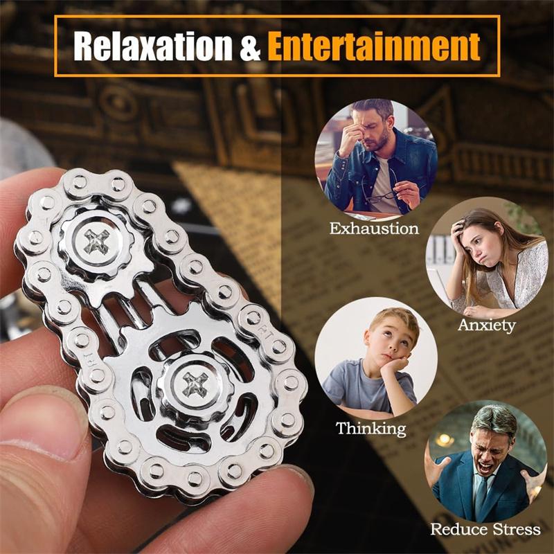 Sprockets Hand Roller Fidget Chain Toys, Metal Dual-Gear Chain Fidget Spinner - Precision Machined Stress Relief Focus Toy