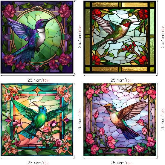 4 Sheets Large Size Hummingbird Window Clings Anti-Collision Window Clings Decals To Prevent Bird Strikes On Window Glass Non Adhesive Vinyl Cling