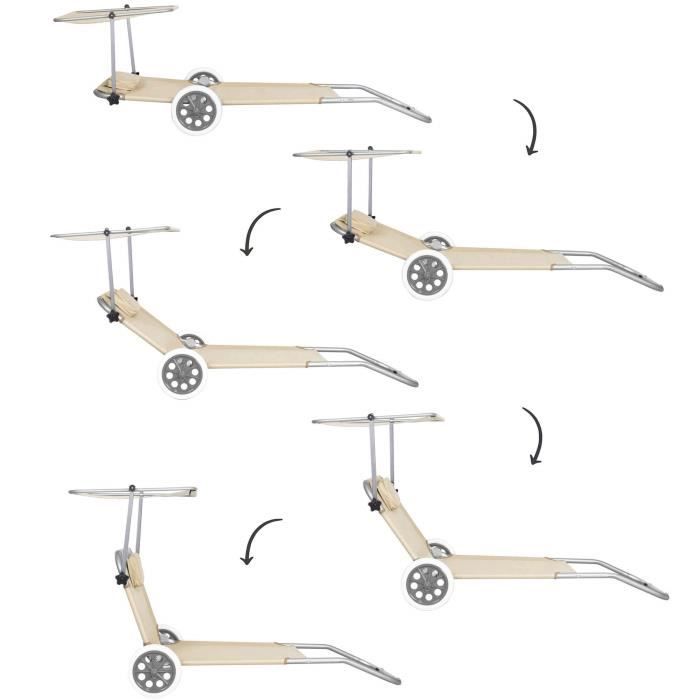 Chaise longue - SPRINGOS - Inclinable - Pliable - Avec roues et pare-soleil - Jardin