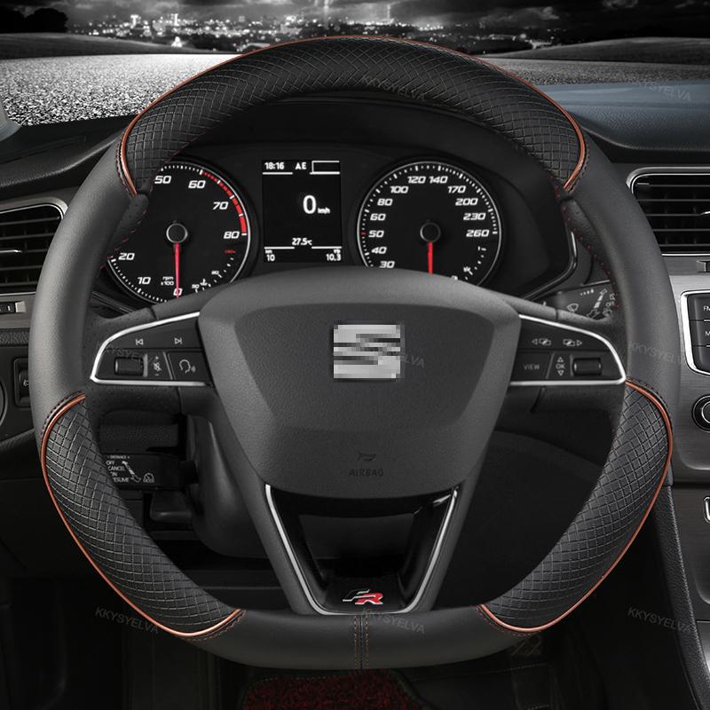 Auto Lenkradbezug Mikrofaser Leder 38cm Rutschfest Für Seat Tarraco Arona Ateca Ibiza Toledo Mii Leon Arosa Exeo ST FR sfylr11