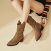Pointed retro short boots women's summer 2025 new brown maillard boots wasteland suede sleeve western boots