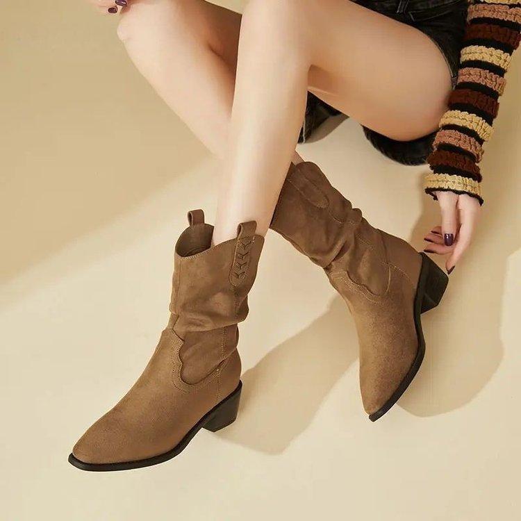Pointed retro short boots women's summer 2025 new brown maillard boots wasteland suede sleeve western boots