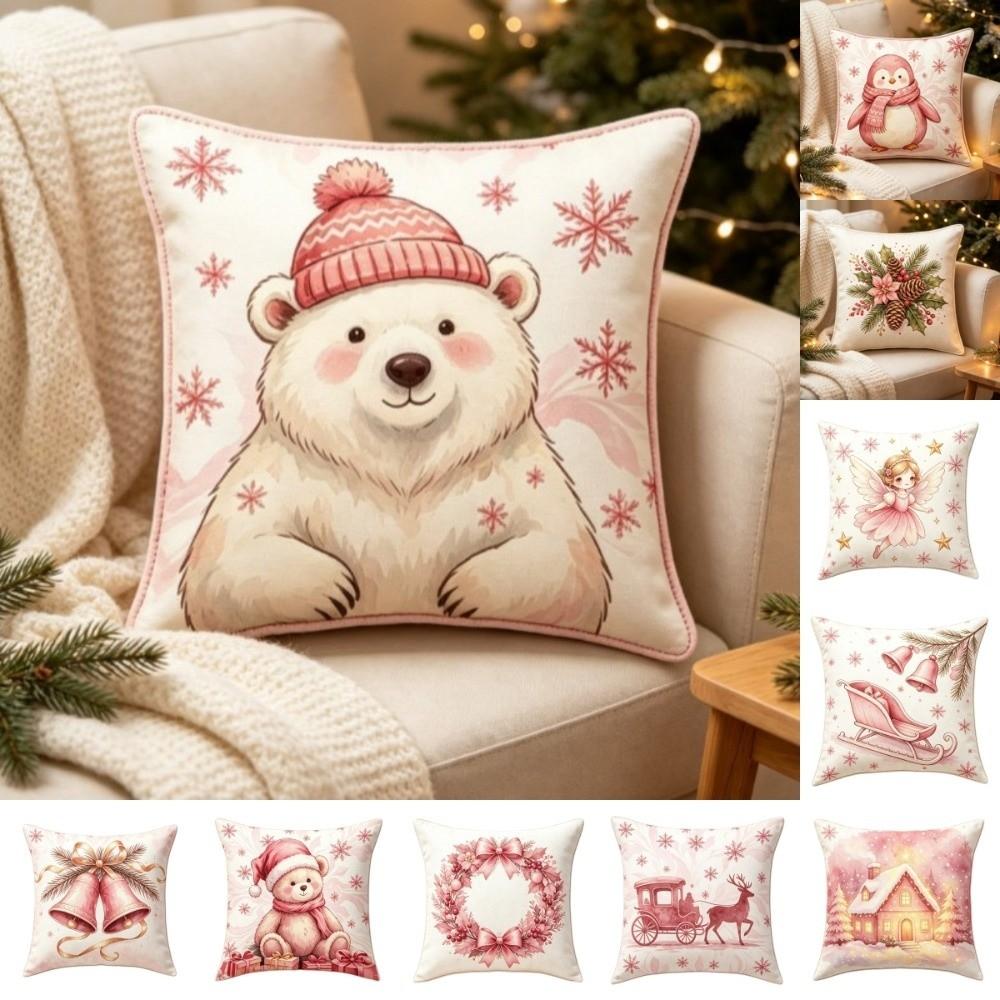 Soft Christmas Pillow Cover Pink Watercolor Style Santa Pillow Cover  Party Decoration