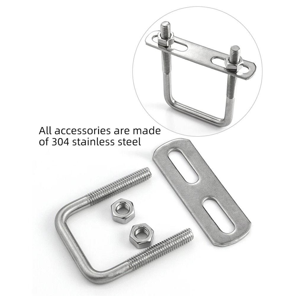 2Sets Durable 304 Stainless Steel Square Clamp With Baffle Right Angle U-bolt Pipe U-clamp M6 Screw Squa Bolt