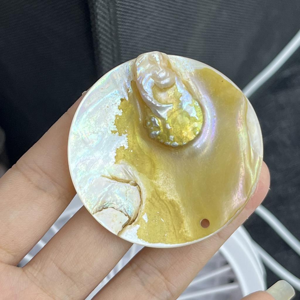 2Pcs, Natural Shell Mother of Pearl Beads with Hole, Boho Handcrafted Round Loose Beads, 50mm, for DIY Necklace Accessories, Creative Jewelry Making