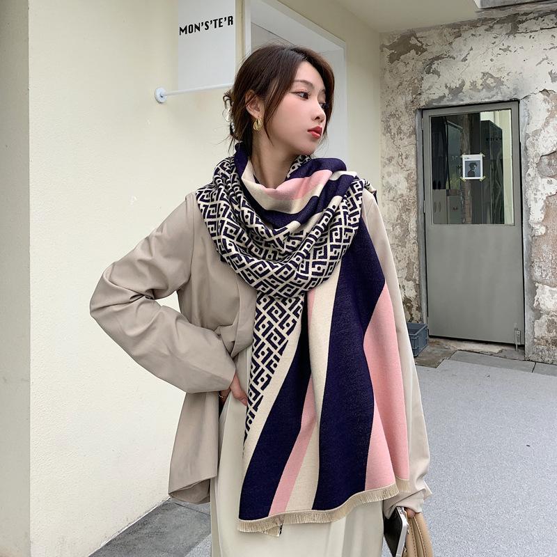 New Imitation Cashmere Scarf for Women Korean Style Autumn and Winter Warm Scarf British Fashion F Letter Long Shawl