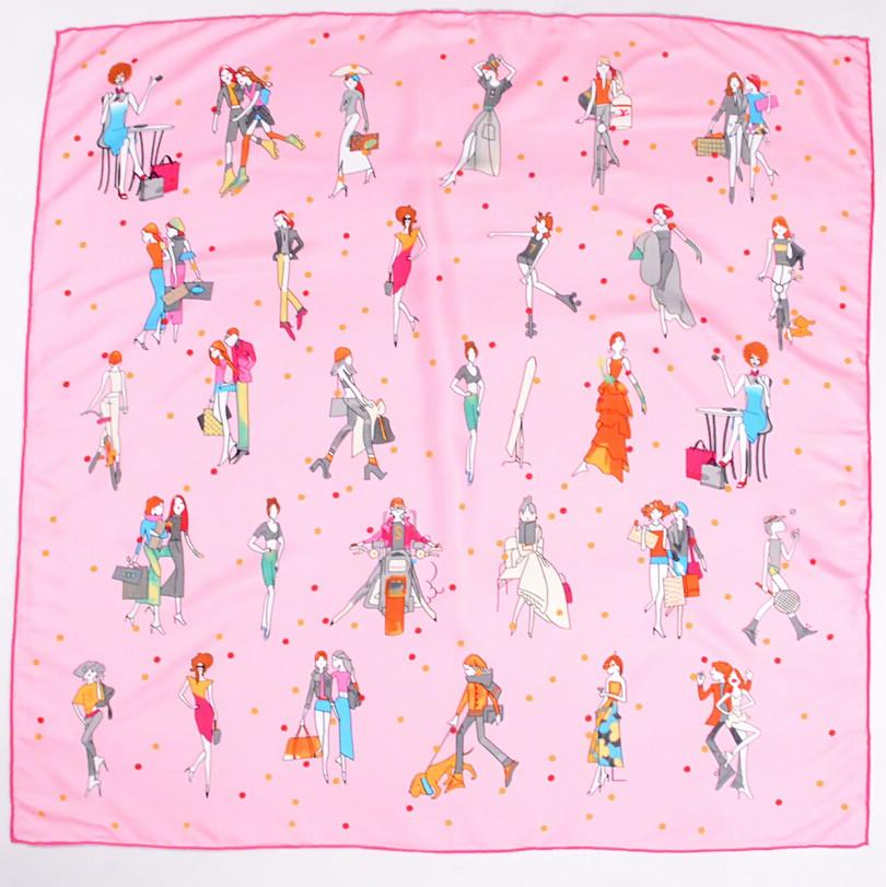 [BYSIFA] Black Plaid Letters Twill Scarves  New Floral Design Fine Hand-hemming Ladies Large Square Silk Scarf Shawl 90*90cm