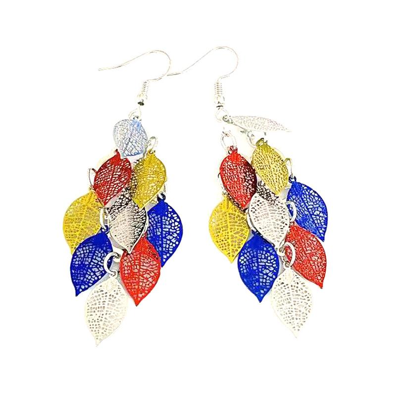 Vintage Hollow Leaves Drop Earrings for Women Bohemian Colorful Long Dangle Earrings 2024 Fashion Zircon Boucle Oreille Femme