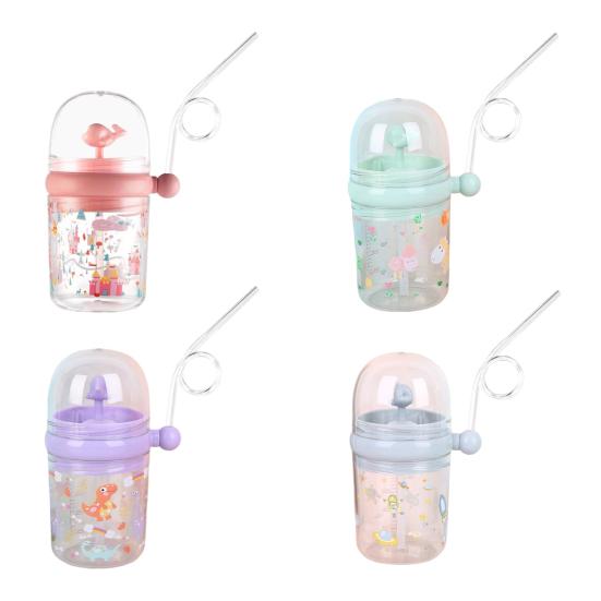 Whale Squirt Drinking Cup with Straw Leak Proof Reusable Sippy Cup for Kids 260ml Whale Fountain Tumbler for Party School Beach