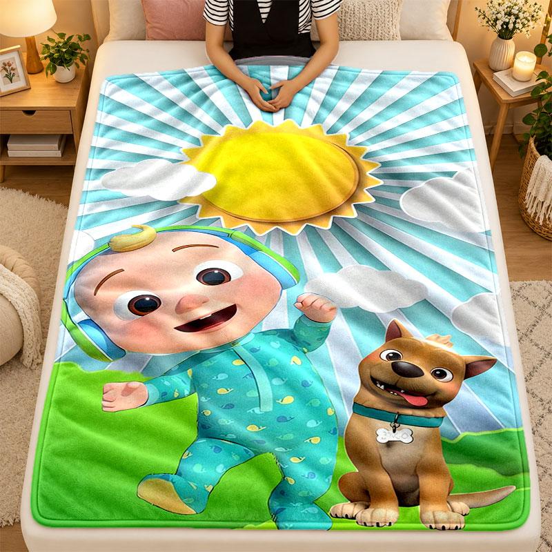 Flannel BlanketCocomelon cartoon Warm Soft Throw Blanket for Indoor Sofa Bed Living Room Use