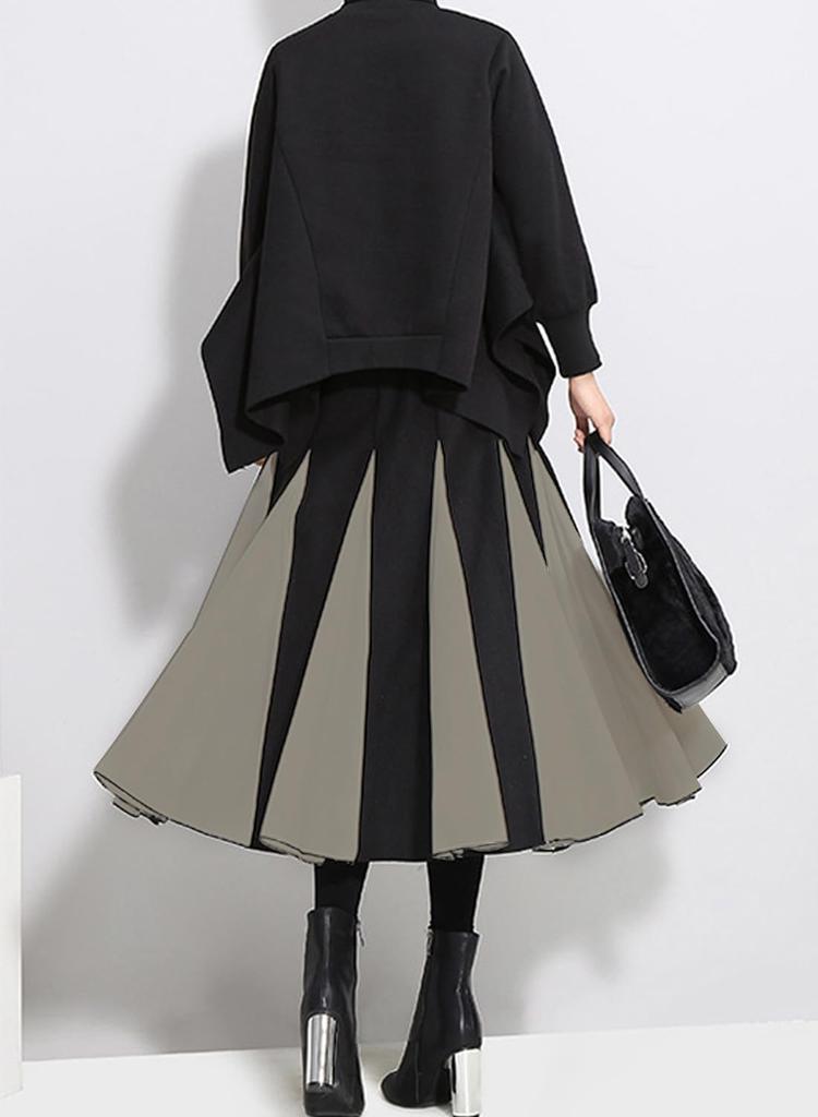 Sueeya Long Elastic Loose Perfect for and Everyday Fall and Winter Women's Skirt, Two-Tone, Waist, Simple, Fit, Figure-Flattering, Stylish, Slimming,